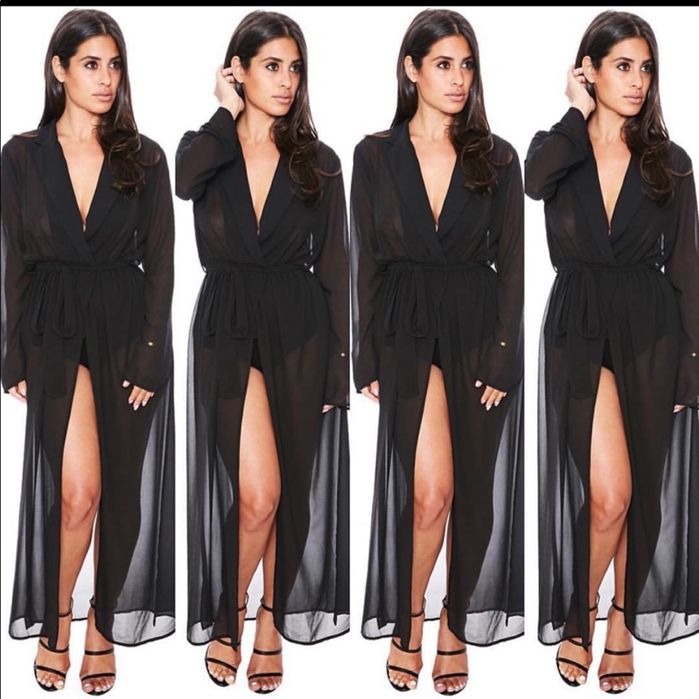 Naked wardrobe sheer wrap dress with slits